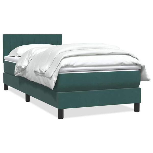 vidaXL Cama com molas/colch&atilde;o 90x220 cm veludo verde-escuro
