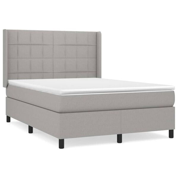 vidaXL Cama com molas/colch&atilde;o 140x190 cm tecido cinzento-claro