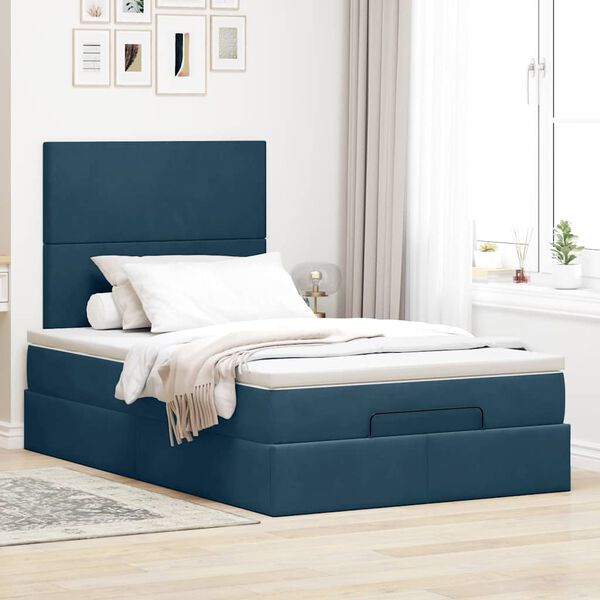 vidaXL Estrutura cama otomana colch&otilde;es 120x200cm veludo azul escuro