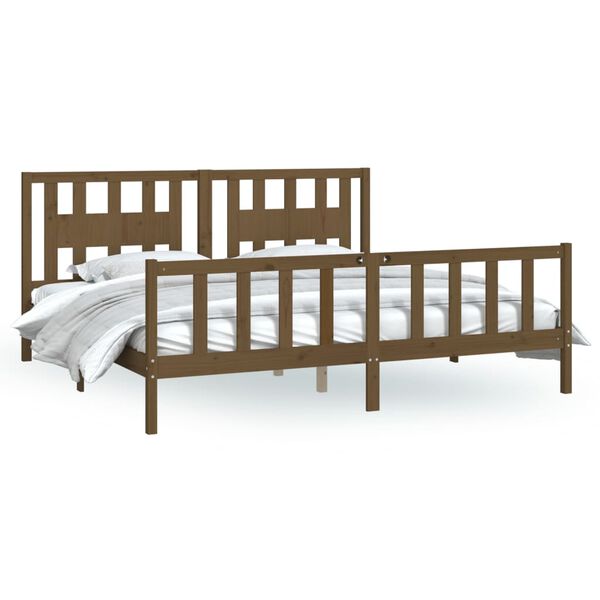 vidaXL Estrutura cama casal c/ cabeceira 180x200 cm pinho castanho-mel