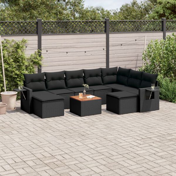 vidaXL 10 pcs conjunto sof&aacute;s de jardim c/ almofad&otilde;es vime PE preto