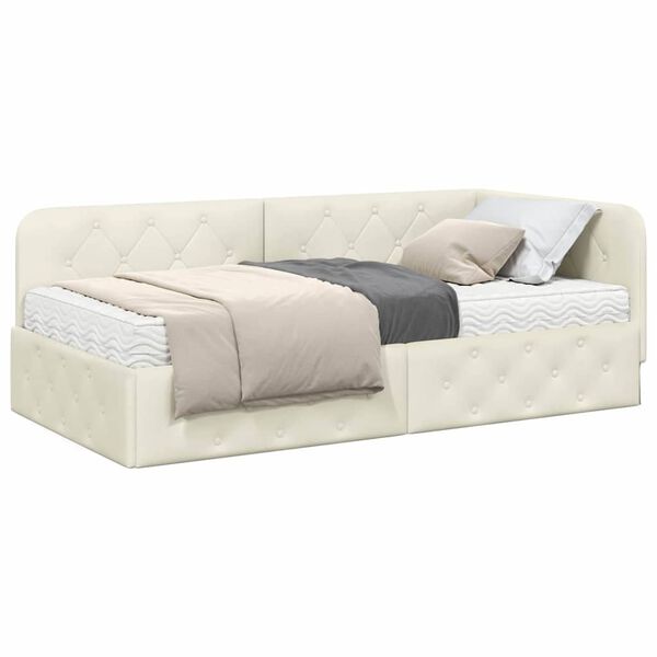 vidaXL Estrutura de Cama de Canto com colch&atilde;o Creme 90 x 200 cm Veludo