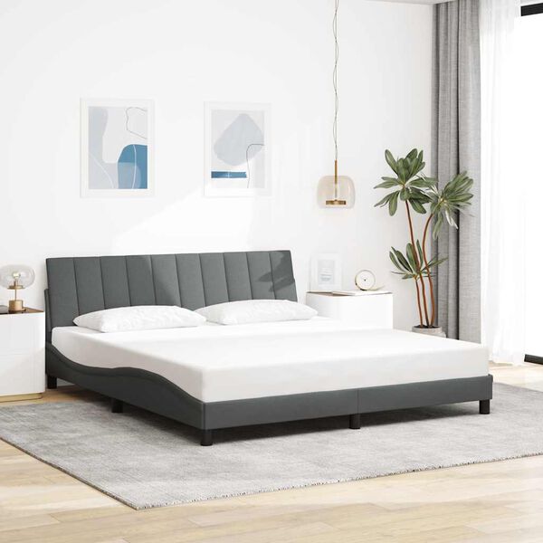 vidaXL Estrutura de cama sem colch&atilde;o Hanko 180x200 cm tecido cinzento-escuro