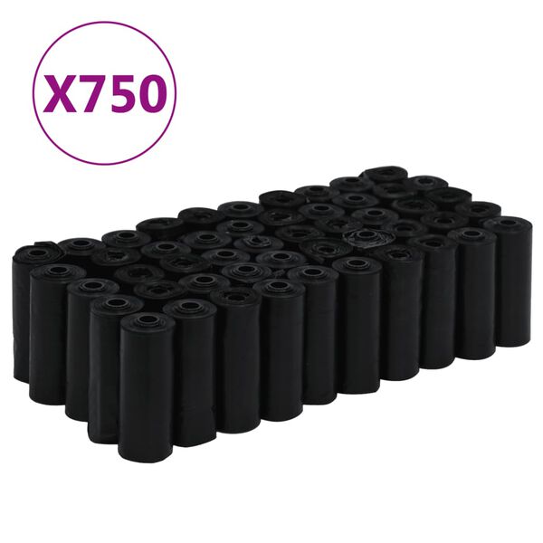 vidaXL Sacos higiénicos para cães 750 pcs 30x20 cm PE preto
