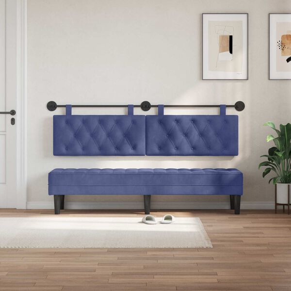 vidaXL Cabeceira Suspensa Azul Pol&iacute;cia 190 x 55 x 7 cm Veludo