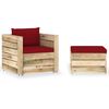 vidaXL 2 pcs conj. lounge jardim c/ almofad&otilde;es madeira impreg. verde