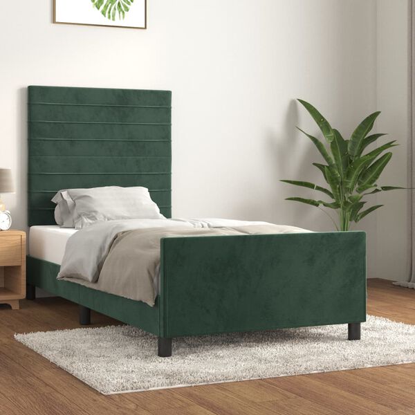 vidaXL Estrutura de cama sem colch&atilde;o 90x190 cm veludo verde-escuro