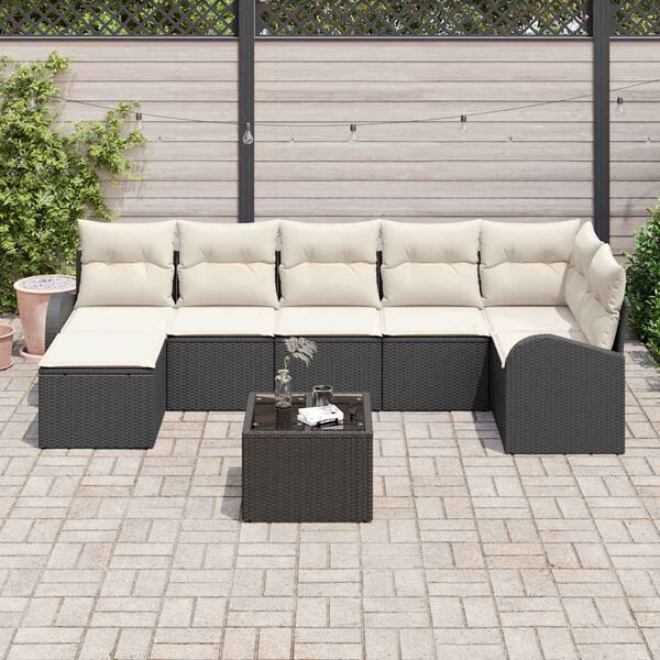 vidaXL Conjunto de Sof&aacute; de Jardim 8 pcs Preto Rattan Sint&eacute;tico