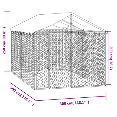 vidaXL Canil de exterior com teto 3x3x2,5 m aço galvanizado prateado