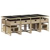 vidaXL 13 pcs conj. jantar jardim c/ almofad&otilde;es vime PE bege misturado