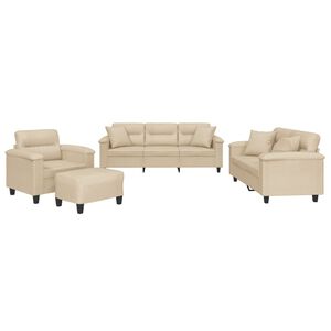 vidaXL 4 pcs conjunto sof&aacute;s c/ almofadas tecido microfibra cor creme