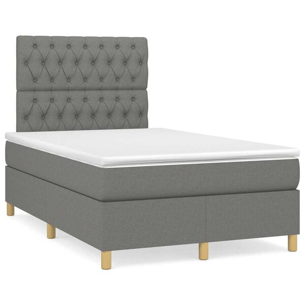 vidaXL Cama box spring c/ colch&atilde;o e LED 120x190 cm tecido cinza-escuro