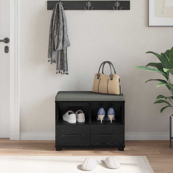 vidaXL Banco de Hall com almofada Carvalho Preto 60 x 38 x 46 cm