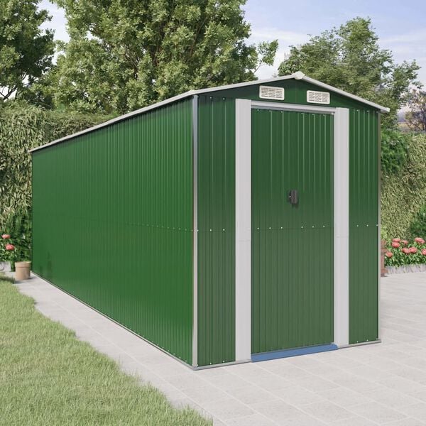 vidaXL Abrigo de jardim 192x606x223 cm aço galvanizado verde