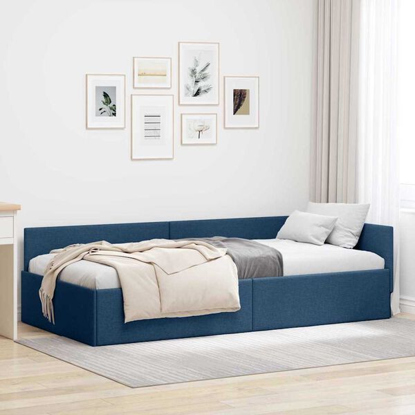 vidaXL Estrutura de Cama de Canto Azul 90 cm x 190 cm Veludo