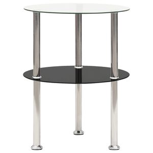vidaXL Mesa apoio duas prateleiras 38cm vidro temp. transparente/preto