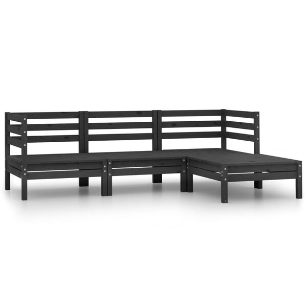 vidaXL 4 pcs conjunto lounge de jardim pinho maciço preto