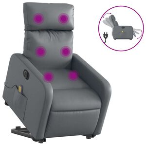 vidaXL Poltrona reclin&aacute;vel elevat&oacute;ria el&eacute;trica couro artificial cinza