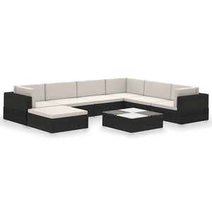 vidaXL 8 pcs conjunto lounge de jardim c/ almofad&otilde;es vime PE preto