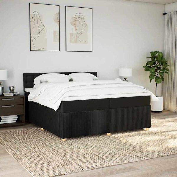 vidaXL Cama com molas/colch&atilde;o 200x200 cm tecido preto