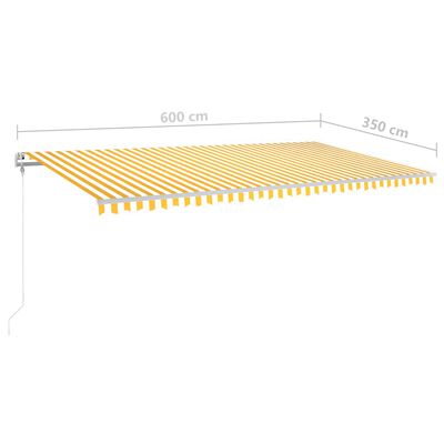 vidaXL Toldo retrátil manual com LED 6x3,5 m amarelo e branco