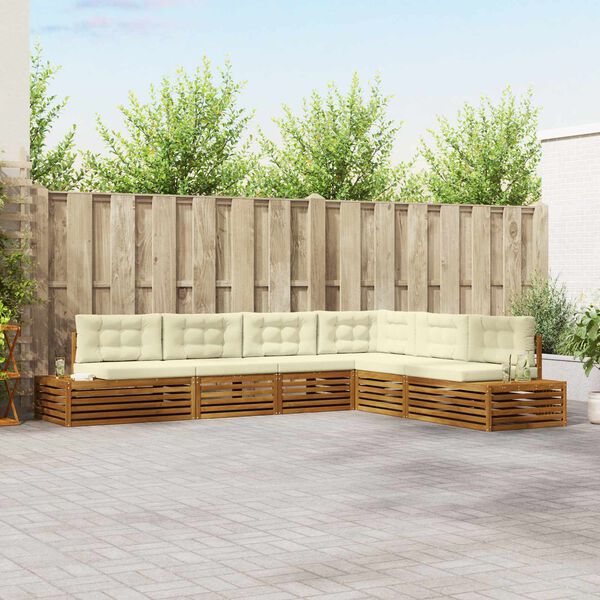 vidaXL Conjunto de Sof&aacute;s para Exterior 6 Pe&ccedil;a Natural e Creme