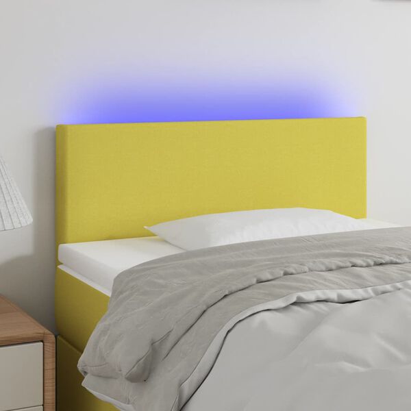 vidaXL Cabeceira de cama c/ luzes LED tecido 80x5x78/88 cm verde