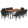 vidaXL 9 pcs conjunto de jantar p/ jardim c/ almofad&otilde;es vime PE preto