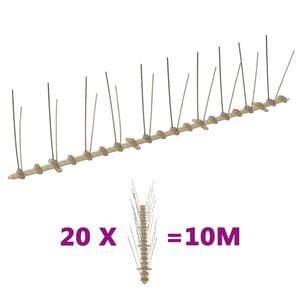 vidaXL Conjunto 20 picos para p&aacute;ssaros e pombos 2 filas 10 m pl&aacute;stico