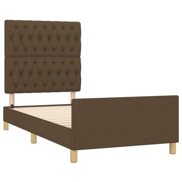 vidaXL Estrutura de cama sem colch&atilde;o 90x190 cm tecido castanho-escuro