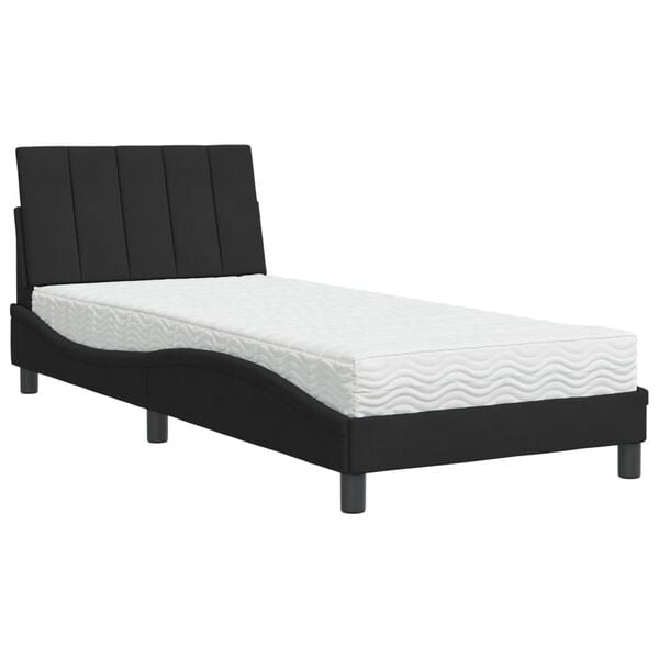 vidaXL Cama com colch&atilde;o Hanko 90x200 cm veludo preto