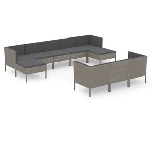 vidaXL 10 pcs conjunto lounge de jardim c/ almofad&otilde;es vime PE cinzento