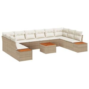 vidaXL Conjunto de Sof&aacute; de Jardim 10 pcs Bege e Creme Polirattan