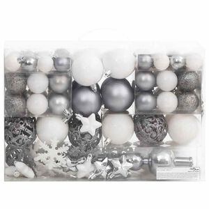 vidaXL 111 pcs conjunto de enfeites de Natal poliestireno branco/cinza