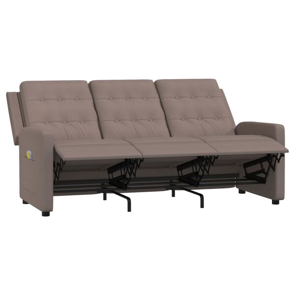vidaXL Poltrona massagens reclinável 3 lug. tecido cinza-acastanhado