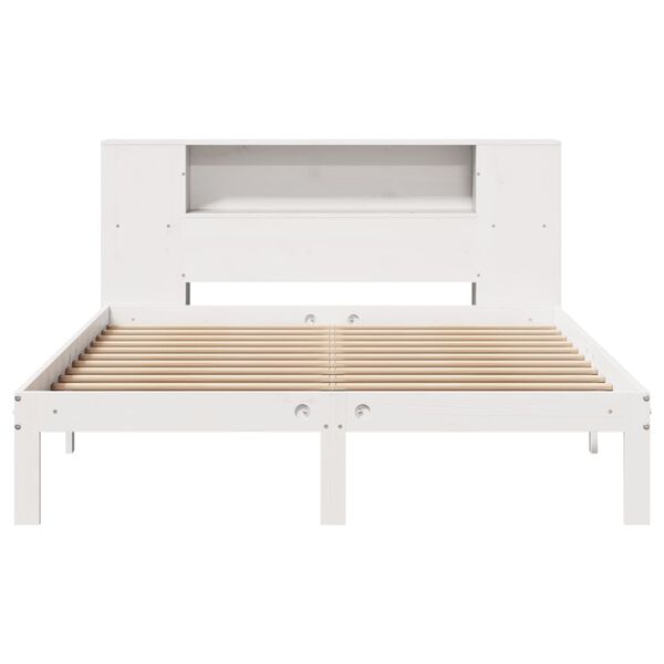 vidaXL Cama com estante sem colchão 140x190 cm pinho maciço branco