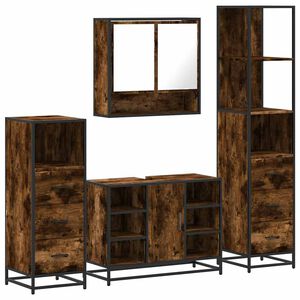 vidaXL 4pcs conjunto de m&oacute;veis WC derivados de madeira carvalho fumado