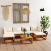 vidaXL 7 pcs conjunto lounge jardim c/ almofadões acácia maciça creme