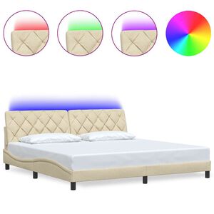 vidaXL Estrutura de cama com LED sem colchão 200x200 cm tecido creme