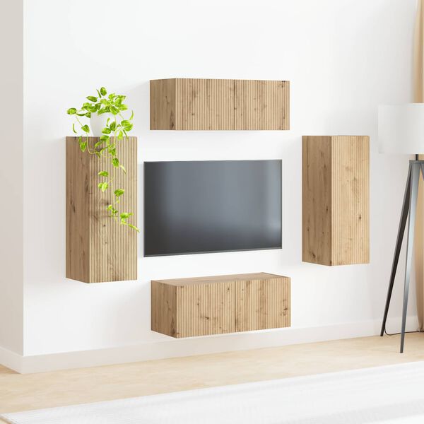 vidaXL Conjunto de Gabinete de Parede para TV 4 pcs Carvalho Artesanal