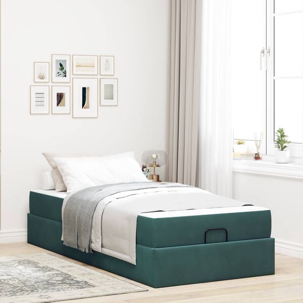 vidaXL Estrutura de cama com colch&atilde;o com colch&atilde;o 2 pcs Verde Veludo