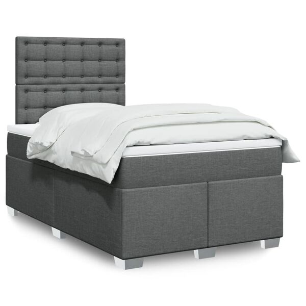vidaXL Cama boxspring com colch&atilde;o 120x190 cm tecido cinzento-escuro