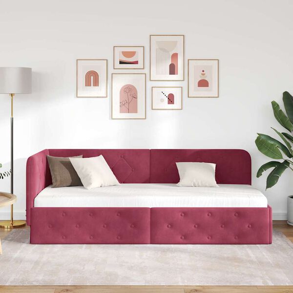 vidaXL Estrutura de Cama de Canto Vinho Vermelho 80 x 200 cm Veludo