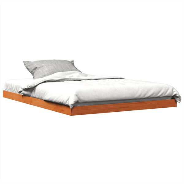 vidaXL Estrutura de cama 140x190 cm madeira pinho maci&ccedil;a castanho cera