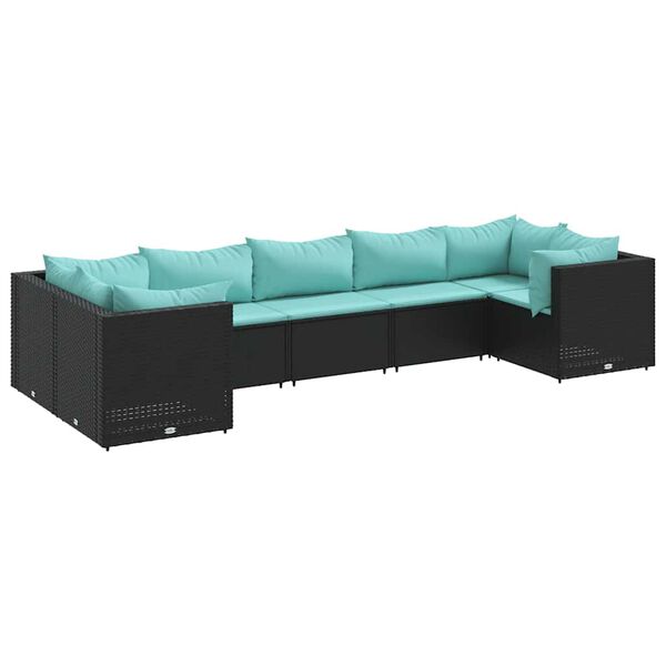 vidaXL 7 pcs conjunto lounge de jardim c/ almofad&otilde;es vime PE preto