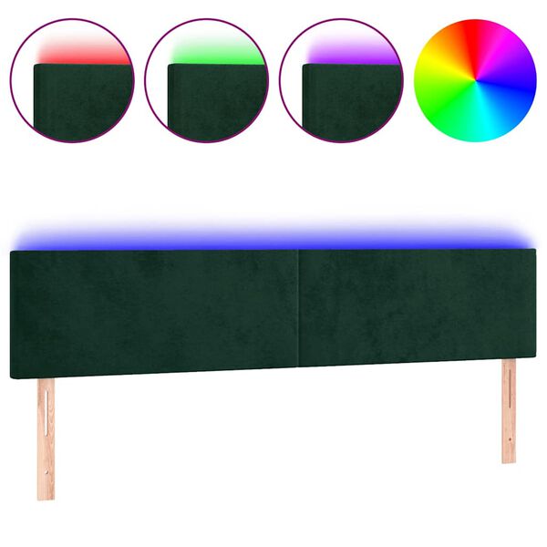 vidaXL Cabeceira de cama c/luzes LED veludo 180x5x78/88cm verde-escuro