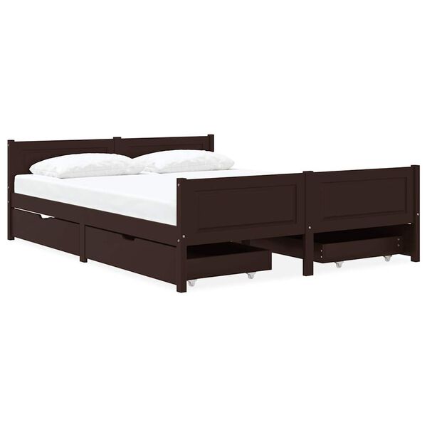 vidaXL Cama com 4 gavetas 140x200 cm pinho maci&ccedil;o castanho-escuro