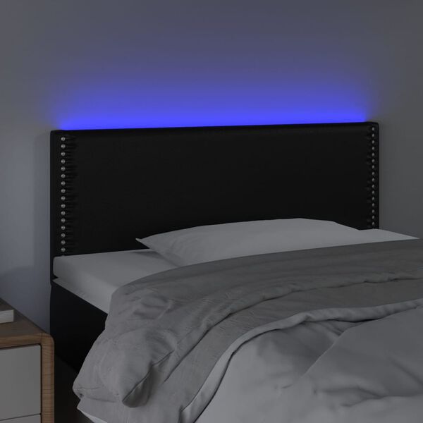 vidaXL Cabeceira de cama c/ LED couro artificial 80x5x78/88 cm preto