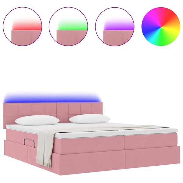 vidaXL Cama com luzes de tira LED Rosa 180 x 200 cm Veludo