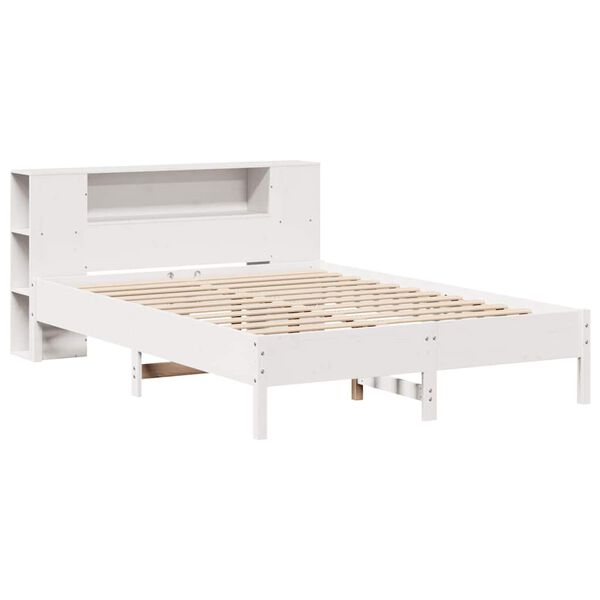 vidaXL Cama com estante sem colchão 120x190 cm pinho maciço branco